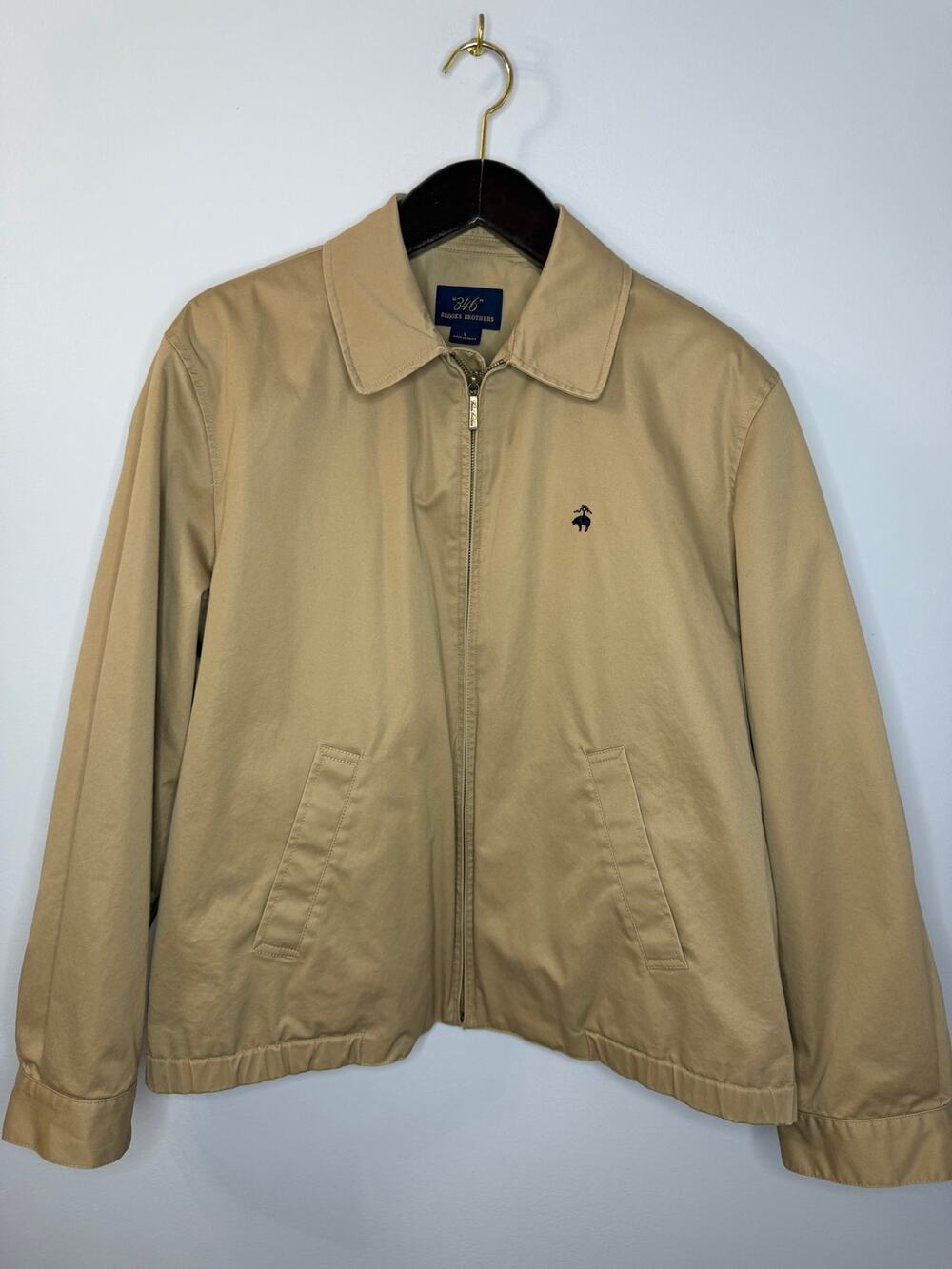 BROOKS BROTHERS 346 Mens L HarringtonTan Brown Bomber Jacket Coat
